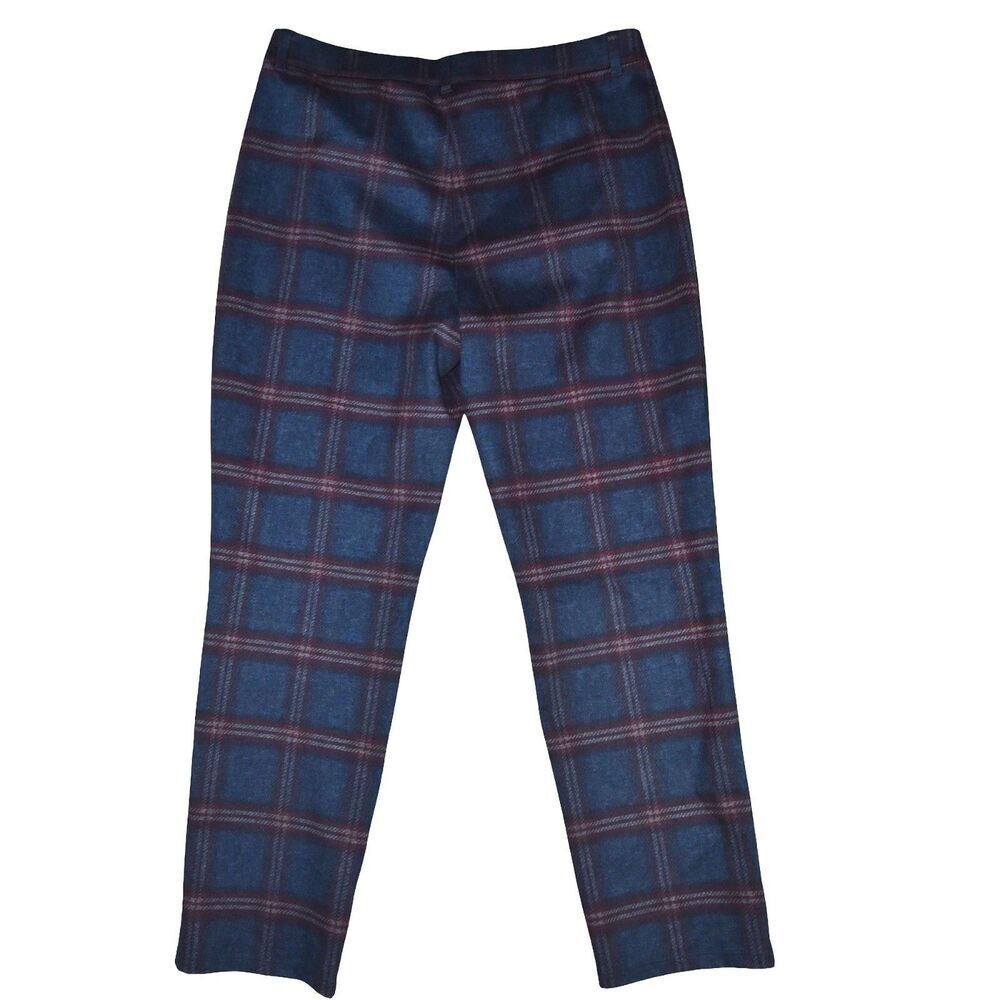 Susan Graver Pull-On Trousers Size L Blue Burgundy Plaid Straight Leg Stretch